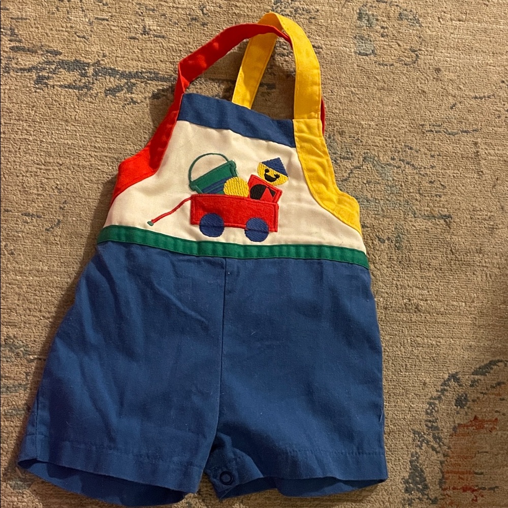 Vintage Olorforms Colorful Baby Overalls with Toy Design